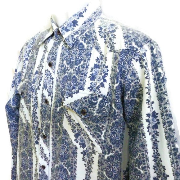 Urban Outfitters Other - BDG Shirt Western Blue Pearl Snap Paisley Floral Hong Kong M